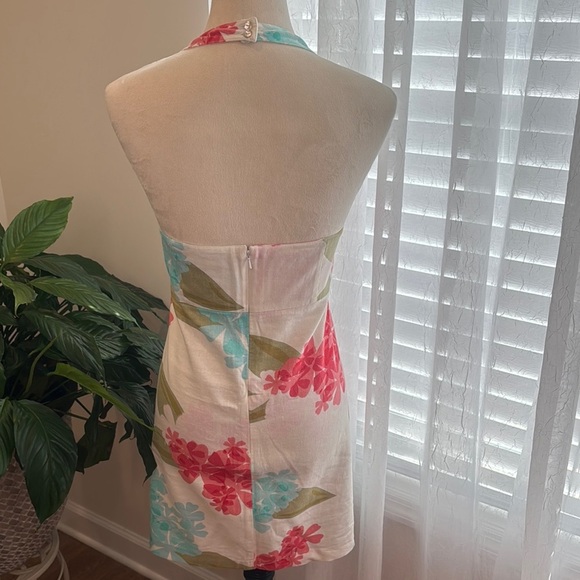 Floral Backless Dress - White with Pink and Blue Accents - Picture 3 of 4